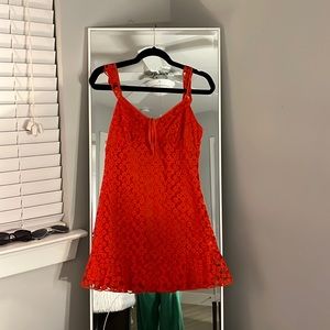 Charmaine Red Orange Embroidered Mini Dress from Lulus